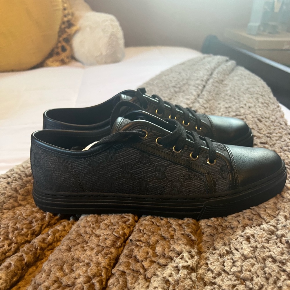 Men’s Gucci GG Canvas Low 'Grey Black' - Size 6 US / Size 39.5 EU - Picture 6 of 8